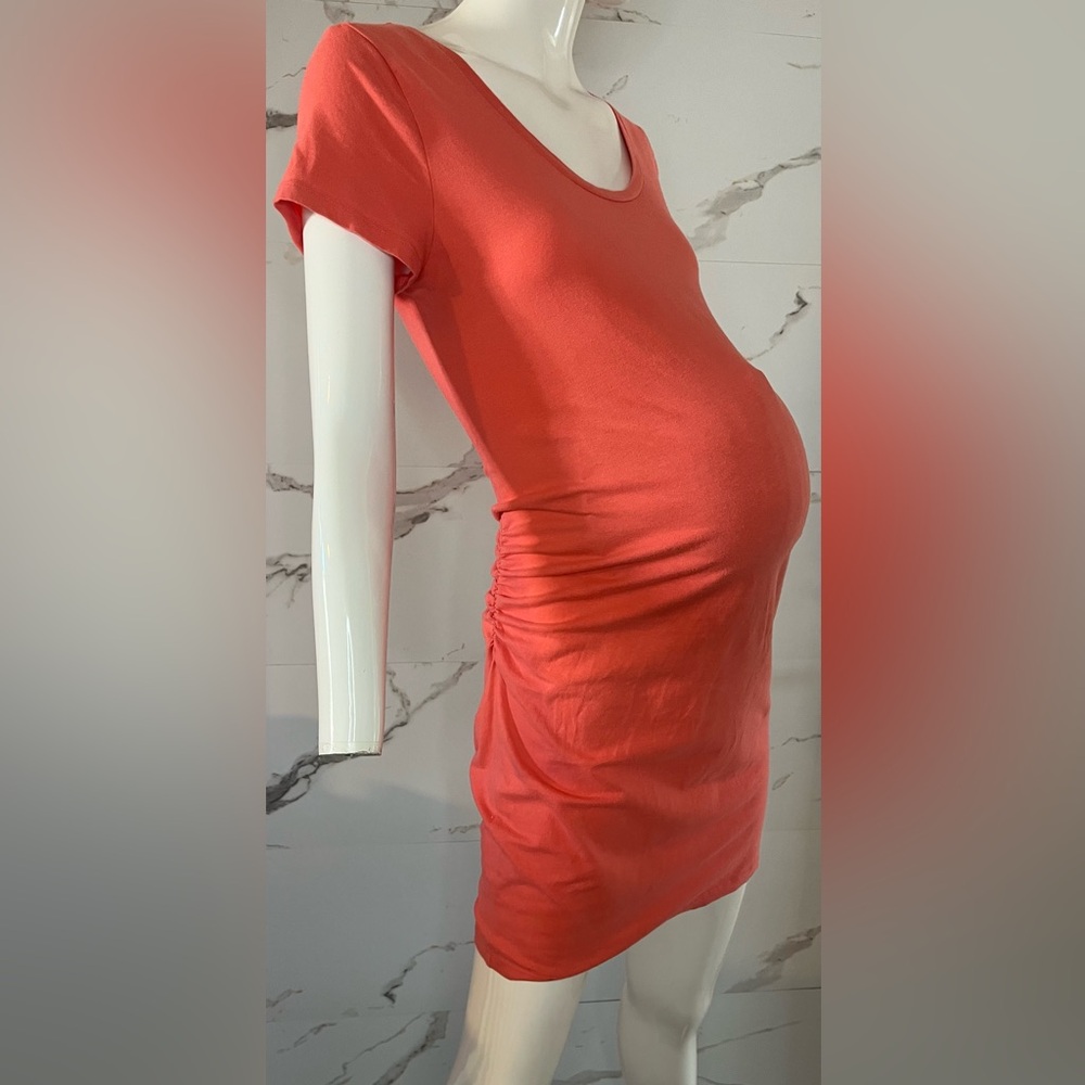 Old Navy Maternity Coral Ruched Stretch Cotton Mini T-shirt Dress Size M